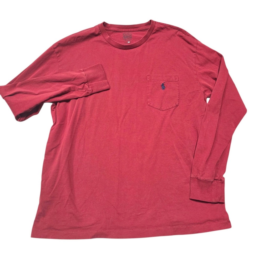 Polo Ralph Lauren Long Sleeve Pocket Tee Mens Medium Red Cotton Crew Neck
